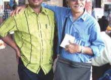 Ranjan Pradhan with veteran Odia writer Dr. Ramesh Prasad Panigrahi at Bhubaneswar